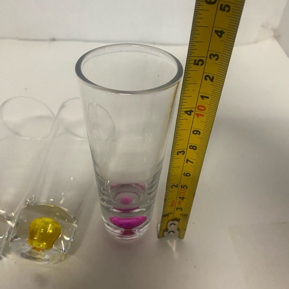 Clear Tall Cordial Shot Glasses, Colorful teardrop bottom. Set of 6 - Picture 7 of 9